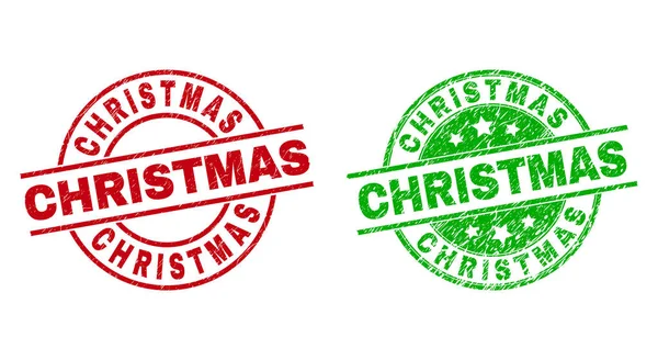 Круглые печати CHRISTMAS с текстурой бедствия — стоковый вектор