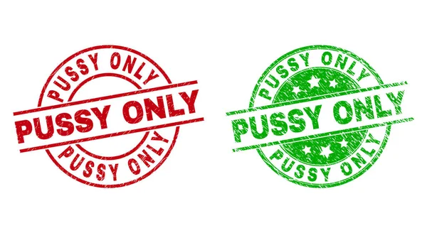 PUSSY ONLY Round Seals Using Scratched Style — Vetor de Stock