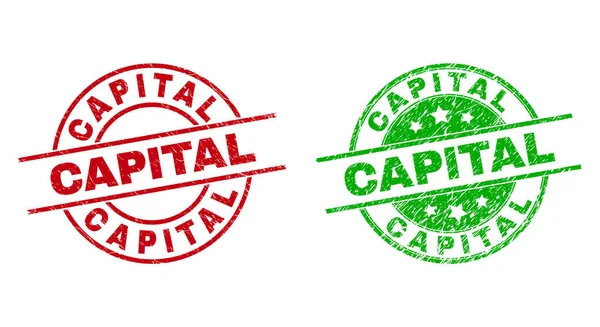 CAPITAL Round Badges Using Unclean Texture — Stock Vector