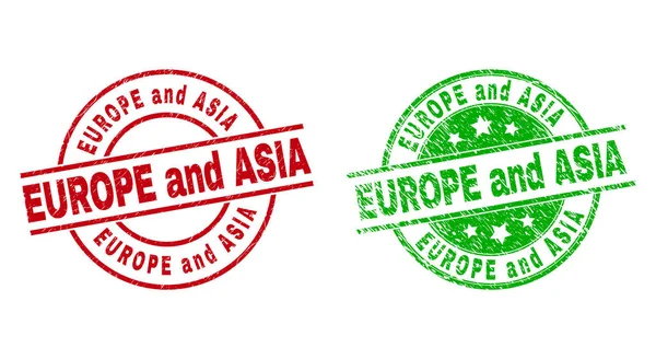 EUROPA Y ASIA Sellos redondos con estilo sucio — Vector de stock