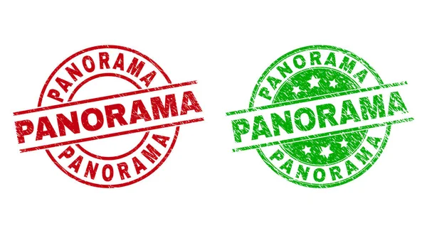 PANORAMA Round Seals with Distress Style — Stock Vector