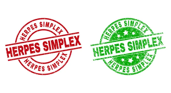 HERPES SIMPLEX Insignias redondas con textura de angustia — Vector de stock