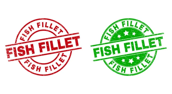 Sellos redondos de FILLET FISH usando textura corroída — Vector de stock