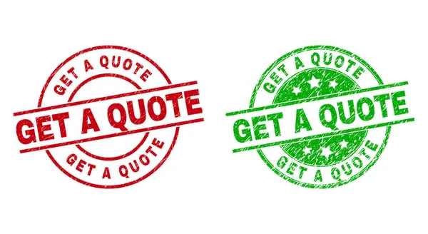 GET A QUOTE Round Badges with Unclean Style — Stock Vector