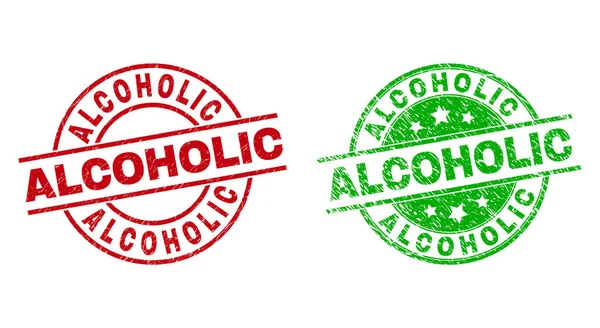ALCOHOLIC Round Badges mit Grunge-Textur — Stockvektor
