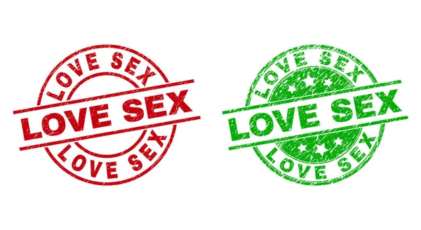 LOVE SEX Ronde stempels met rubberen stijl — Stockvector