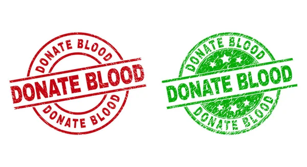 DONATE BLOOD Round Seals Using Rubber Style — Stock Vector