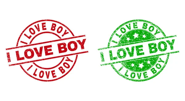 I LOVE BOY Round Badges Using Scratched Style — стоковый вектор