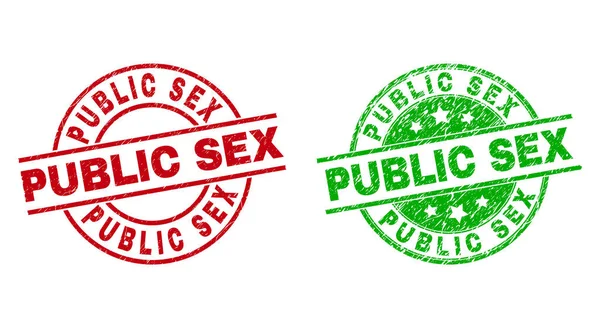 Okrągłe odznaki PUBLIC SEX z Grunged Surface — Wektor stockowy