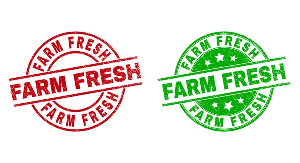 FARM FRESH Round Stamp Seals Using Grunge Style — Stock Vector