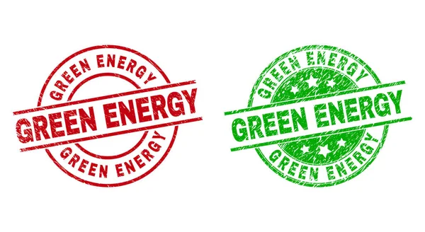 GREEN ENERGY Round Stamp Seals with Corroded Style — Stock Vector