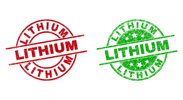 LITHIUM ronde watermerken met beschadigde textuur — Stockvector