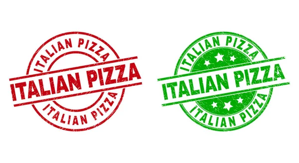 Selos redondos ITALIANOS PIZZA com estilo Grunged —  Vetores de Stock