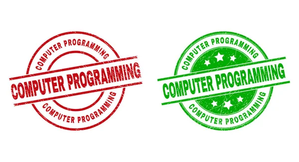 COMPUTER PROGRAMMERING Ronde badges met behulp van grunge stijl — Stockvector