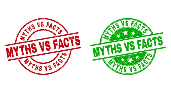 MYTHS VS FACTS Round Seals Menggunakan Grunge Surface - Stok Vektor