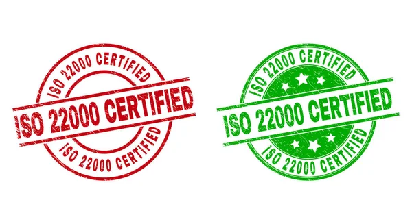 Selos redondos CERTIFICADOS ISO 22000 com textura Grunged — Vetor de Stock