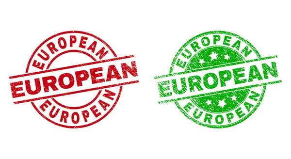 EUROPEAN Round Badges mit Grunge-Oberfläche — Stockvektor