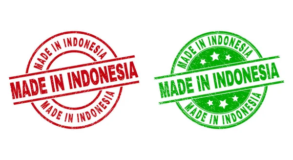 MADE IN INDONESIA Round Badges with Grunged Style - Stok Vektor