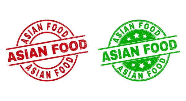 ASIAN FOOD Round Stamps menggunakan Gaya Karet - Stok Vektor