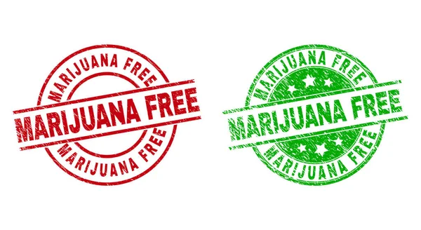 MARIJUANA FREE Round Badges im Grunge-Stil — Stockvektor