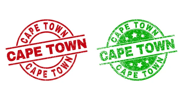 Selos de selos redondos CAPE TOWN usando textura riscada — Vetor de Stock