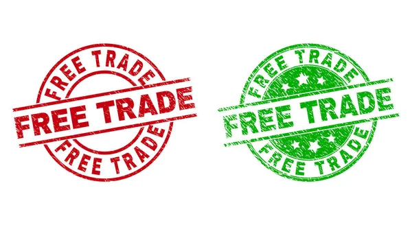 FREE TRADE Round Stamp Seals with Grunged Style — Stock Vector