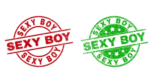 SEXY BOY selos redondos usando estilo corroído —  Vetores de Stock