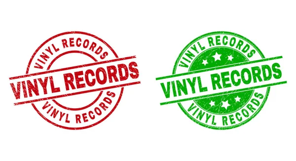 VINYL RECORDS Sellos redondos usando superficie grunge — Archivo Imágenes Vectoriales