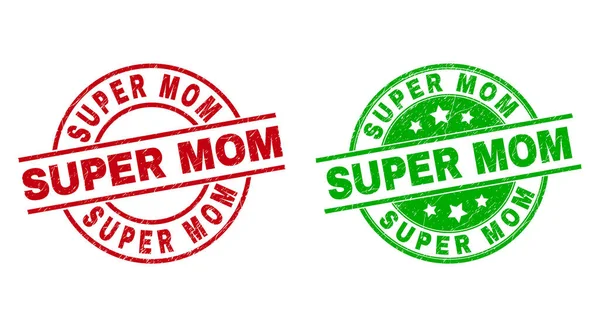 SUPER MOM Round Stamp Seals with Corroded Style — Stock Vector
