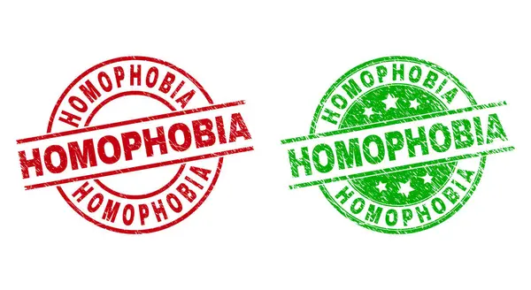 HOMOPHOBIA Round Seals with Scratched Style — Stock Vector