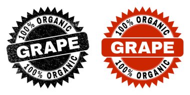 % 100 ORGANIC GRAPE Grunged Stamp Siyah Rosette Pulu
