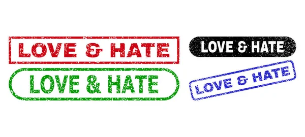 LOVE and HATE Sellos rectángulos con estilo sucio — Archivo Imágenes Vectoriales