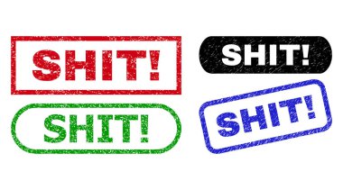 SHIT Exclamation. Rectangle Stamp Seals with Unclean Surface
