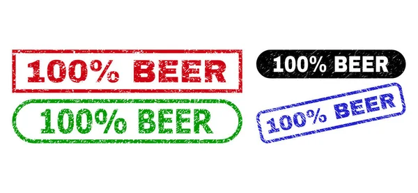 100% Sellos rectángulos de cerveza con superficie de angustia — Archivo Imágenes Vectoriales