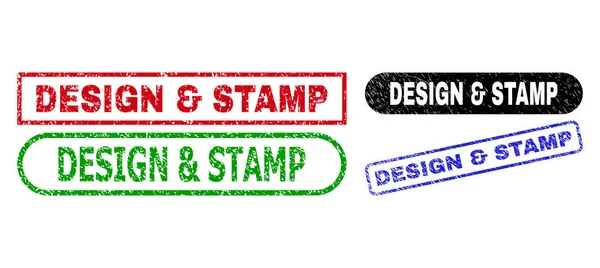 Selos de selo de retângulo de design e carimbo de carimbo usando superfície de estresse —  Vetores de Stock
