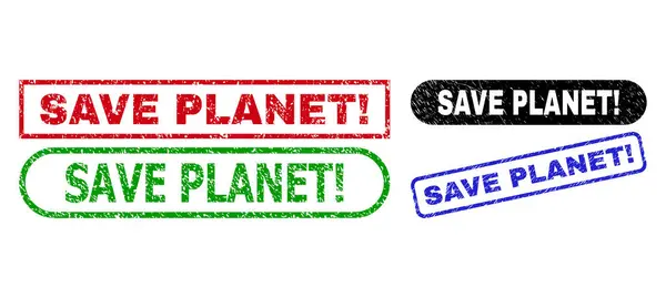 SAVE PLANET Exclamation. Timbres rectangulaires utilisant le style de détresse — Image vectorielle