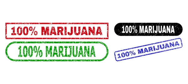 100% MARIJUANA Téglalap Seals with distress Surface — Stock Vector