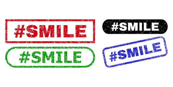 Hashtag SMILE retângulo selo selos usando textura impuro —  Vetores de Stock