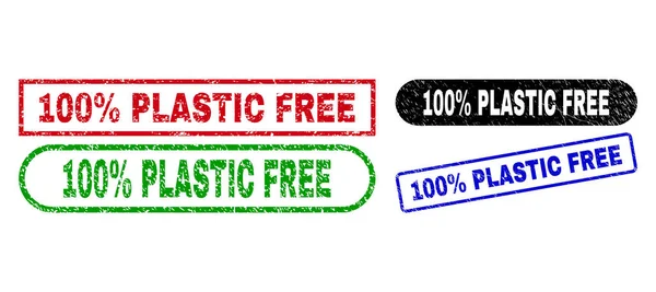 100 Percent PLASTIC FREE Rectangle Seals with Grunge Texture — Stock Vector