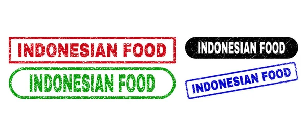 INDONESIAN FOOD Rectangle Stempelsiegel mit unsauberer Textur — Stockvektor