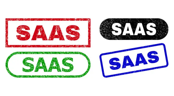 Selos de retângulo SAAS com superfície riscada —  Vetores de Stock