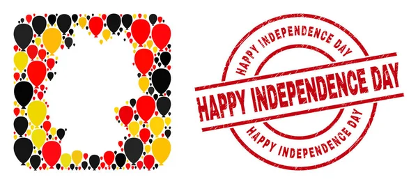 Happy Independence Day Grunge Stamp and German Map Στιγμιότυπο από εικονίδια Celebration Ballon στα χρώματα της γερμανικής σημαίας — Διανυσματικό Αρχείο