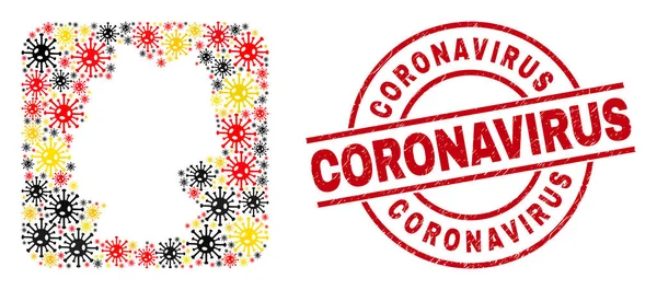 Σφραγίδα Coronavirus Grunge και Γερμανικός Χάρτης Αφαίρεση Mosaic of Coronavirus Icons σε Γερμανικά χρώματα σημαίας — Διανυσματικό Αρχείο