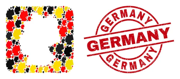 Germany Scratched Seal and German Map Stencil Collage of Germany Map Icons in German Flag Colors — стоковий вектор