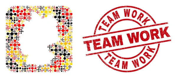 Teamwork Distress Seal en German Map Hole Collage of Mesh Node Items in het Duits vlag kleuren — Stockvector