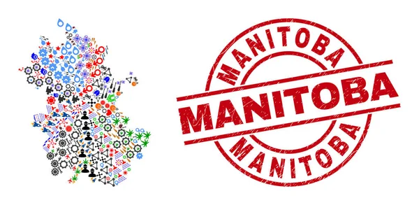 Manitoba Distress Badge en Anhui Provincie Kaart Collage van Verschillende Pictogrammen — Stockvector