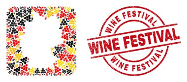 Şarap Festivali Tehlike Mührü ve Alman Üzüm Böğürtlen Simgeleri Haritası Kolajı Alman Bayrağı Renkleri