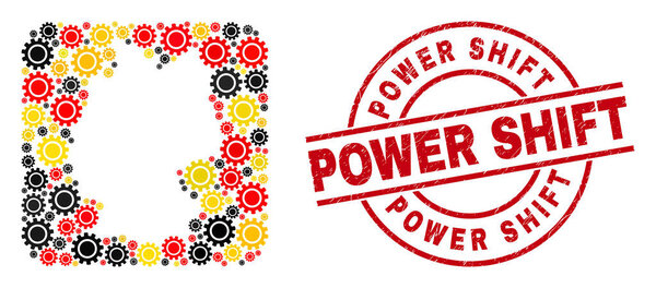 Power Shift Distress Seal and German Map Subtraction Collage of Cog Items in German Flag Colors