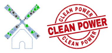 Temiz Güç Sıkıntısı Mührü ve Covid-19 Kış Ürünleri Yel Değirmeni Kompozisyonu