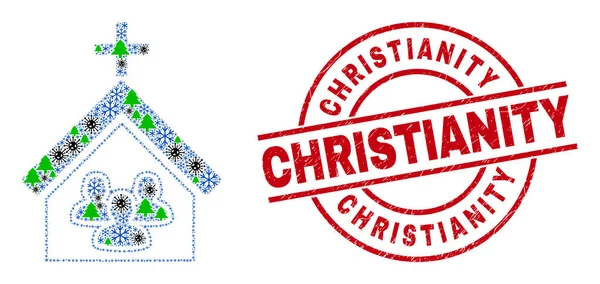 Christentum Texturierte Briefmarkensiegel und Church People Collage von Virus-Winterartikeln — Stockvektor